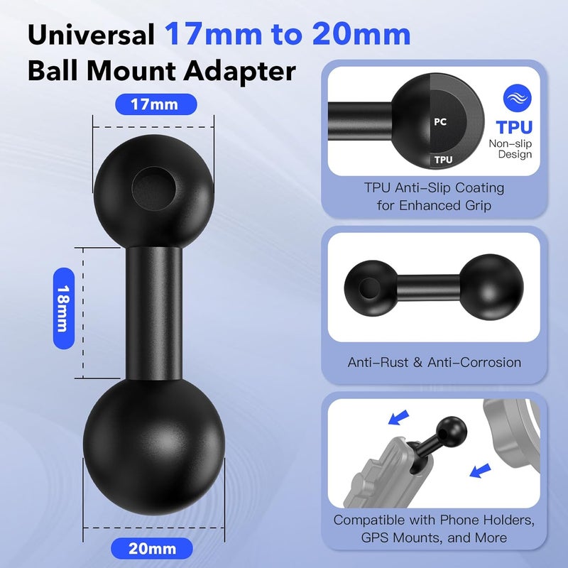 iGoevo 20mm to 17mm Ball Mount Adapter – TPU Anti-Slip Base for Stable Installation, Compatible with Garmin GPS, Phone, and Vehicle Mounts - Image 2